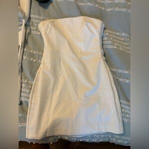 Zara white strapless linen dress